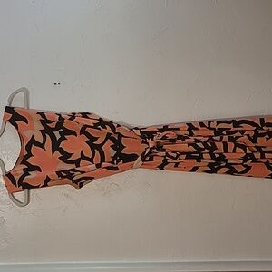 A peach and deep chocolate midi belted dress